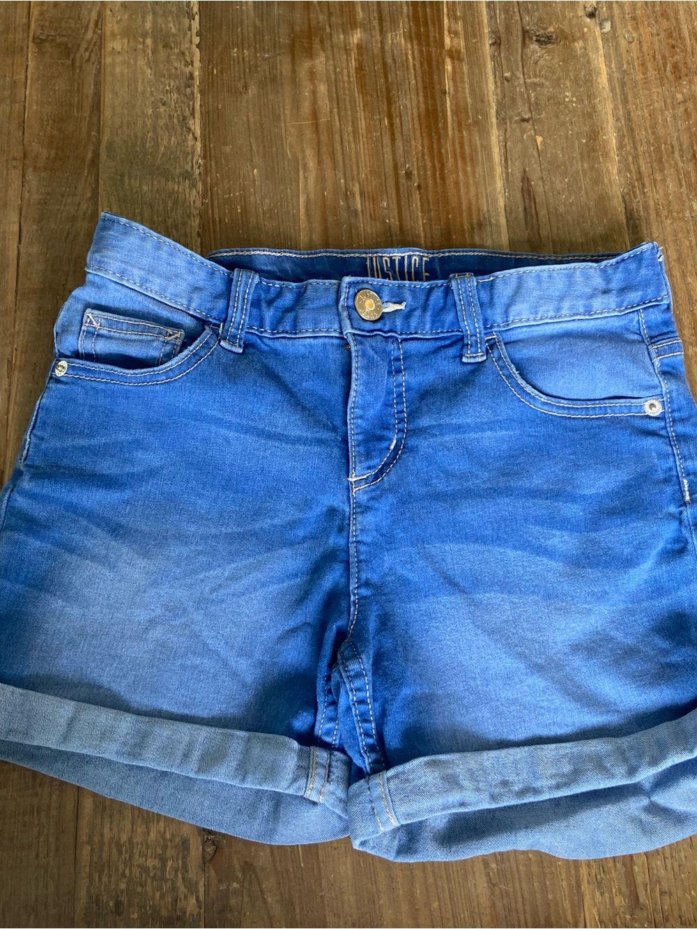 Justice Jean‎ Shorts Girls' Blue Denim Roll-Cuff Jean Shorts Medium Wash Size 16